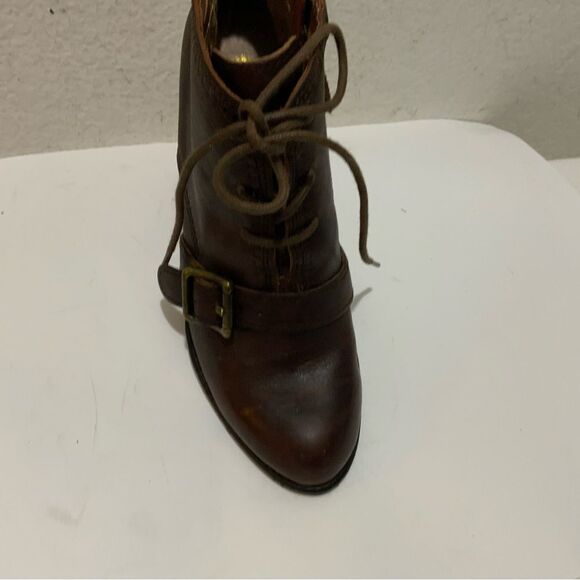 Fossil Charlene Ankle Boots Womens Size 7.5 Brown  Leather Lace Up Buckle Wedge - Picture 4 of 16